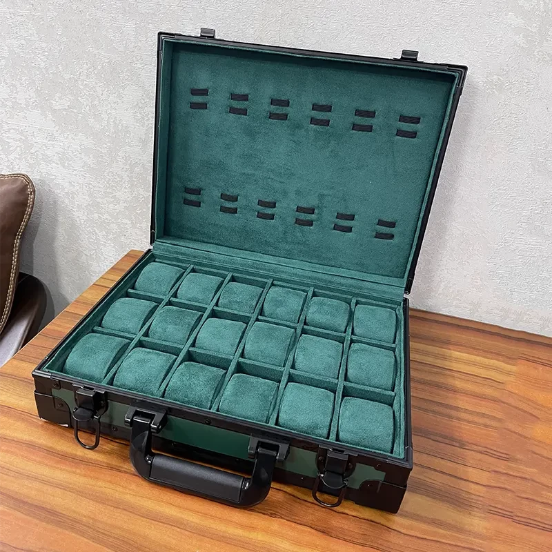 18 Slots Dark Green High Materials Watch Organizer Box And Gift Case